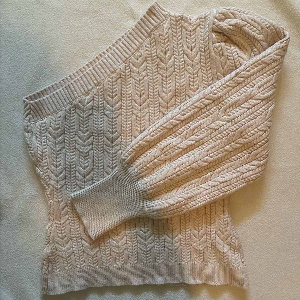 Entro-one-shouldered, cream, cable knit sweater - size L - no tag, never worn